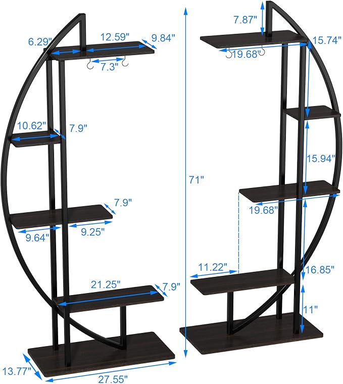GDLF Tall Plant Stand Large Plant Shelf Indoor 71" Metal flower rack with hanging hook, Improved Taller Design with more space(pots up to 10")