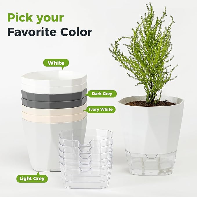 4 Pack Self Watering Pots for Indoor Plants, 10 Inches Self Watering Planters African Violet Pots Clear Pots for Herb Orchid Flower Houseplant, White