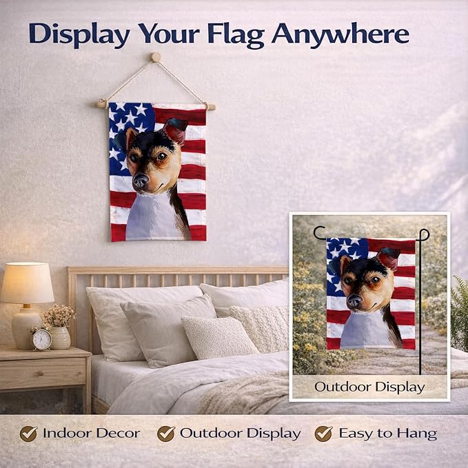 Caroline's Treasures CK6460GF Brazilian Terrier Dog American Flag Garden Flag Mailbox Flag Decorative Yard Flag Banner Outside Patio Artwork Yard Flower Beds, Garden Size, Multicolor