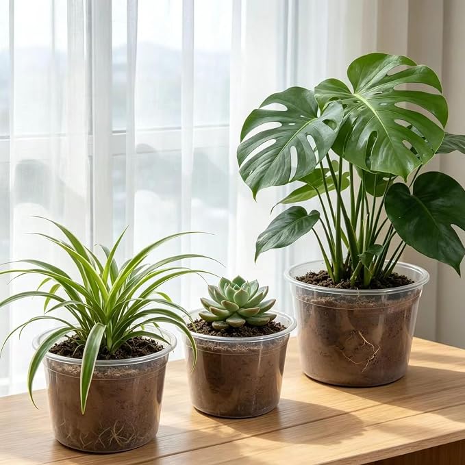 24 Pcs Large Size Clear Nursery Pots for Plants 4/6/8/9.5 Inch for Seedlings, Succulents, Flowers, Herb, Vegetables, Plastic Pots with Drainage Holes, Garden Pot