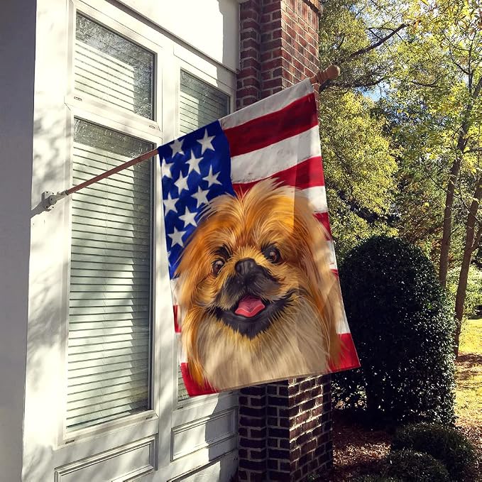 Caroline's Treasures CK6639CHF Pekingese Dog American Flag House Flag Large Porch Sleeve Pole Decorative Outside Yard Banner Artwork Wall Hanging, Polyester, House Size, Multicolor