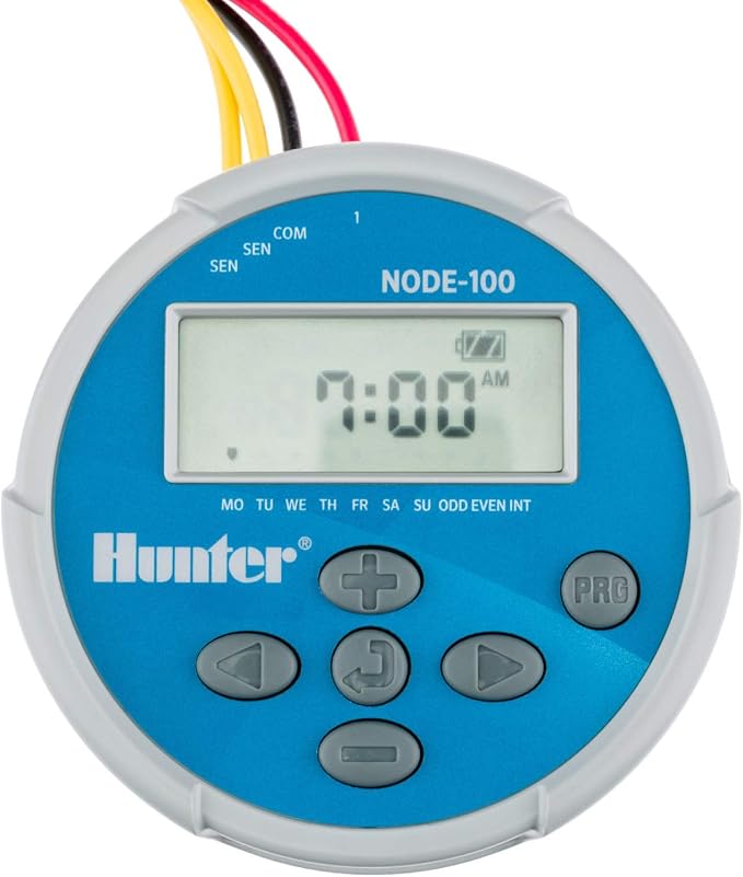 Hunter NODE-100 Battery Operated Sprinkler Timer with 1” PGV Valve & Solenoid, Waterproof, Wireless Irrigation Controller for Lawns, Drip Systems, Gardens