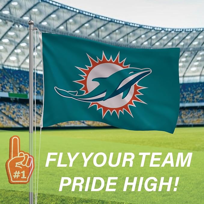 Team Sports America NFL Miami Dolphins 3 x 5 Outdoor Durable House Flag with Grommets | Sport Team Flag & Banner | Indoor Wall Decoration for Room