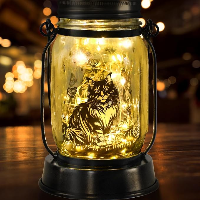 Maine Coon Cat Gifts for Women/Men Maine Coon Solar Lanterns Cat Mom Birthday Cat Lovers Lantern, Pet loss Pet Memorial Lights, Solar Garden Decoration Outside for Yard, Patio,Backyard,Porch
