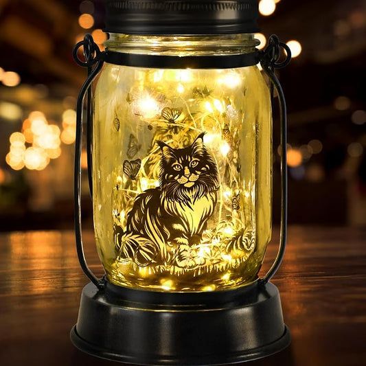 Maine Coon Cat Gifts for Women/Men Maine Coon Solar Lanterns Cat Mom Birthday Cat Lovers Lantern, Pet loss Pet Memorial Lights, Solar Garden Decoration Outside for Yard, Patio,Backyard,Porch