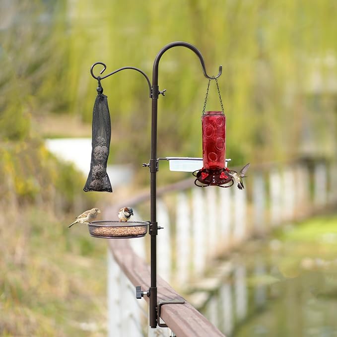 ERYTLLY Deck Hook Bird Feeder Pole Bird Feeder Porch Multi Hook Bird Feeding Station Kit Multi Feeder Hanging Kit Premium Bird Bath for Attracting Wild Birds Bird Feeder Planter Hanger