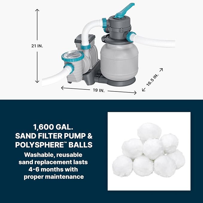 Bestway APX 365 18' x 52" Above Ground Pool Set with Sand Filter Pump | Long-Lasting All-Season Swimming Pool with Galvanized Steel Frame - Ladder, Cover, and Polysphere Filtration Balls Included