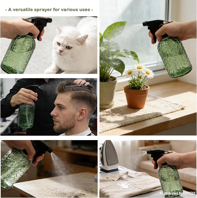 OFFIDIX Watering Can for Indoor Plants,Long Spout Metal Stainless Steel 21 oz Small Indoor Plant Watering Can with 14 oz Glass Plant Mister Spray Bottle for Inside