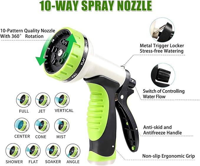 Flexible Metal Garden Hose 100ft-Heavy Duty Water Hose with Durable 304 Stainless Steel and 10 Way Spray Nozzle-Strong 3/4'' Solid Brass Fitting-Outdoor Yard No Kink Lightweight Long Hose Pipe