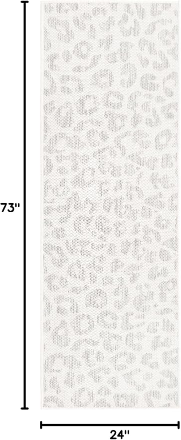 Unique Loom Outdoor Safari Collection Area Rug - Leopard (2' x 6' 1" Runner, Ivory Gray)