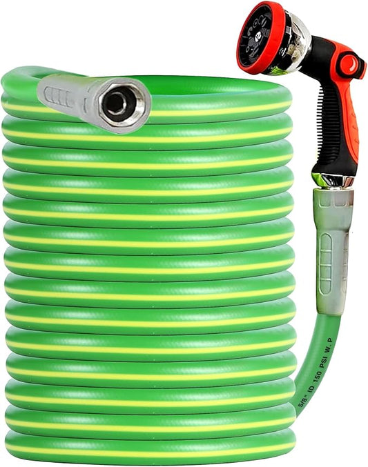 HQMPC Garden Hose 5/8"IDx100' Hose for lawn irrigation Hybrid Hose with Swivel Handle For Garden watring durable Water Hose with Brass Hose Fittings (100 FEET) Light Green
