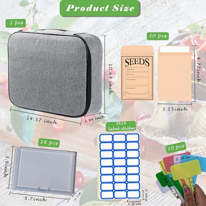 Seed Storage Organizer Kit, Seed Packet Organizer, Gray | Moisture-proof, Come with Clear Storage Organizer Boxes, envelopes, Labels, Portable gift for Gardeners, Hobbyists