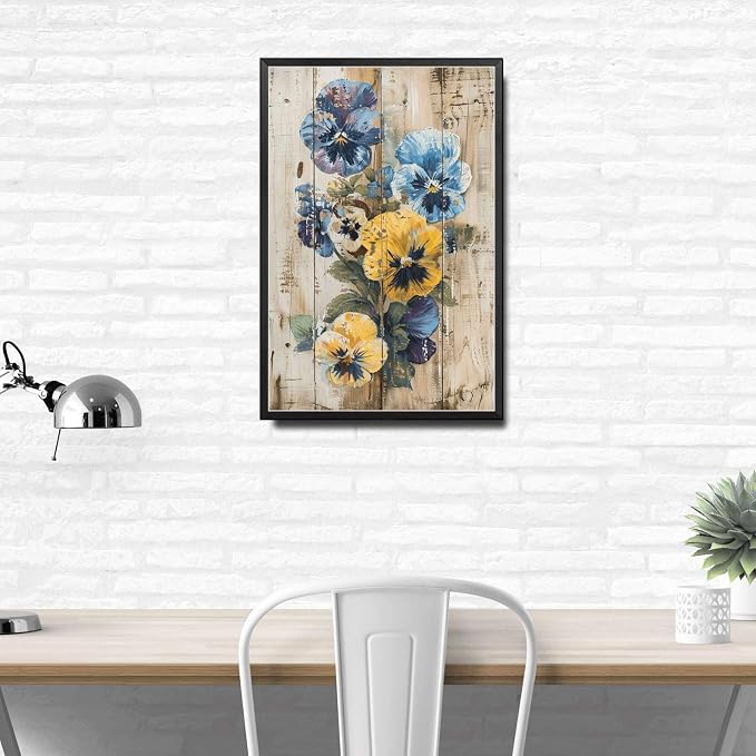 Metal Sign Tin Sign Vintage Wall Art Shabby Chic Pansies Tin Sign for Rustic Color Blends Antique Garden Charm and Distressed Wood Pan Home Decor for Home Decor 12×16 Inches with Metal Frame