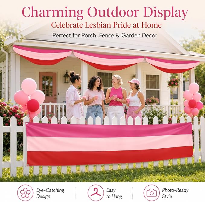 3Pack Lesbian Pride Bunting 2 x 20 Ft Pink Red White Pride Decorations, LGBTQ Lesbian Party Banner for Pride Month, WLW Wedding, Gay Pride Festival, Parade, Porch, Wall, Fence Decor