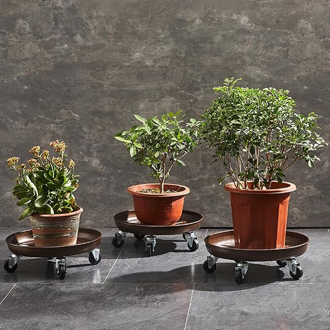 16" Heavy Duty Plant Dolly with Wheels, 320lbs Metal Rolling Plant Stand with Casters, Round Wheeled Planter Caddy Roller Base Carry Potted Tree Flower Pot for Indoor Outdoor Garden, 3 Pack, Bronze
