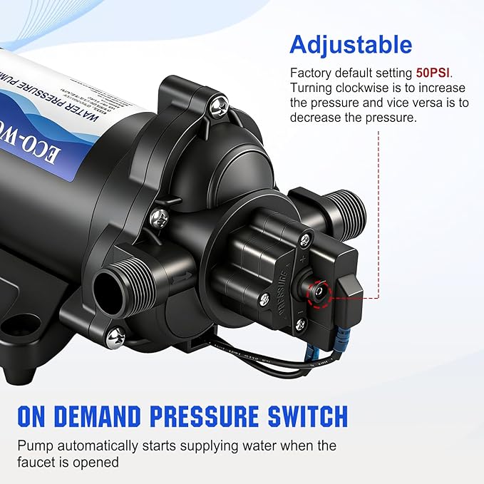 ECO-WORTHY 33-Series Industrial Water Pressure Pump 110V AC 4.0GPM 50PSI RV Fresh Water Diaphragm Pump include Garden Hose Adapters for Irrigation Marine Boat Sprinkler Faucet