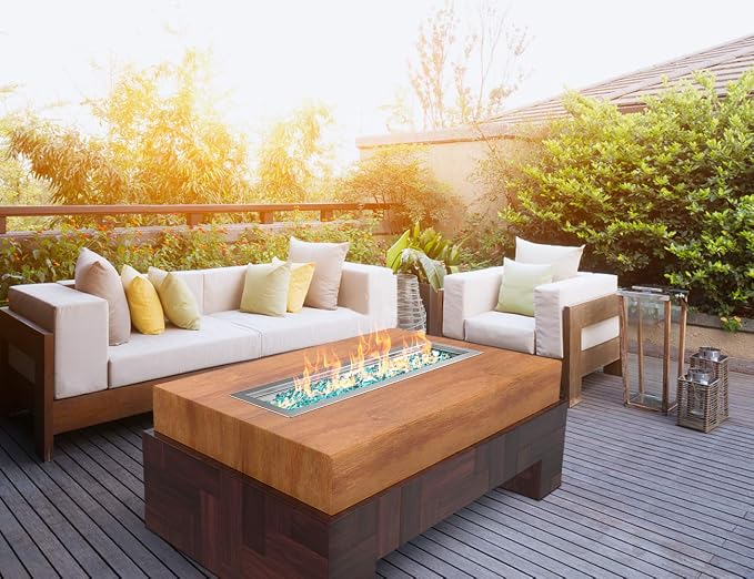 Skyflame Linear Stainless Steel Drop-in Fire Pit Pan and Burner with Burner Cover, 30 by 6-Inch