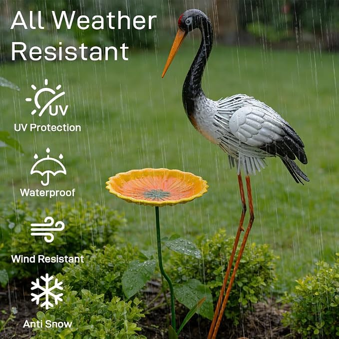 38" Garden Statue Large Outside Egret Sculpture Outdoor Decor | Metal Bird Yard Art Patio Decoration Lawn Ornaments Windproof Backyard Pond Porch Pool Deck Landscape Bird Lover Gift