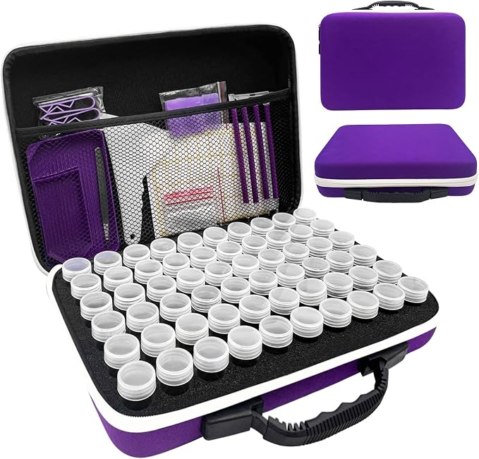 60 Slot Diamond Painting Storage Containers | Purple 60-slot storage box with tools & accessories for diamond art
