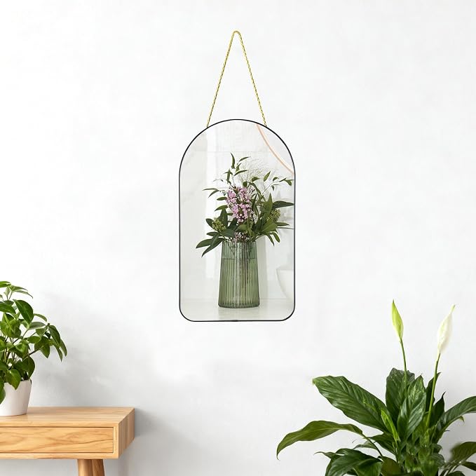 Funerom Decorative Arched Wall Mirror with Black Frame, 15.8 x 9 inches | Small Modern Hanging Mirror for Bedroom Bathroom