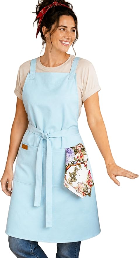 100% Cotton Kitchen Apron with 2 Pockets – Adjustable Chef Apron for Cooking Baking BBQ – Unisex Apron