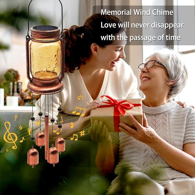 Solar Wind Chimes for Outside, Birthday Mother' s Day Gifts for Mom Women Grandma,Solar Mason Jar Wind Chime Light Unique Hanging Wind Chimes Outdoor,IP65 Waterproof, Yard Garden Terrace Courtyard