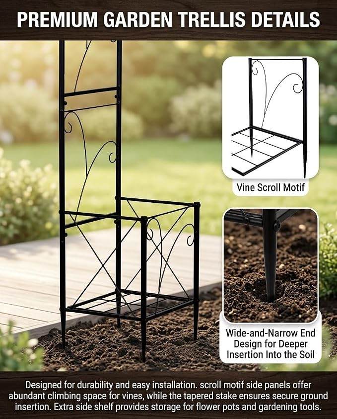 Metal Garden Arbors 93" Thickened Arch Trellis for Climbing Plants | Outdoor Arbor with Planter Box Rustproof Trellises Grapes Rose Wedding Arched Entrance Backdrop Stand Party Event Decoration