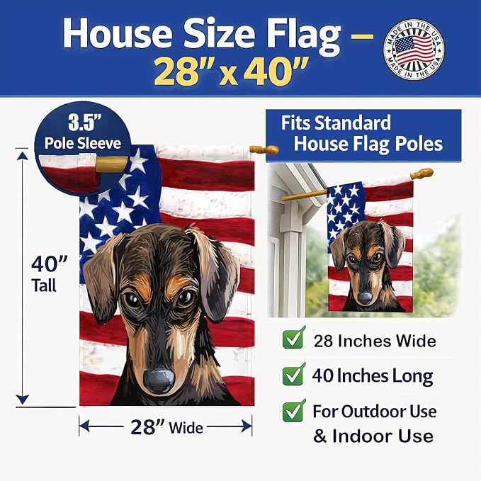 Caroline's Treasures CK6699CHF Serbian Hound Dog American Flag House Flag Large Porch Sleeve Pole Decorative Outside Yard Banner Artwork Wall Hanging, Polyester, House Size, Multicolor