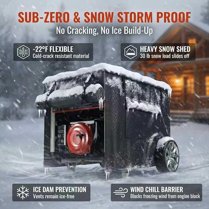 Runtime Generator Cover, 100% Waterproof Generator Cover, Double Layer Design, All Weather Use, Extra Heavy Duty 600D Water Resistant Polyester Tarp, 32"x24"x24", Tear-resistant, black.