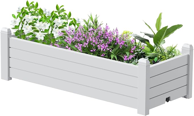 Vixzen Raised Garden Bed Outdoor,Resin Weatherproof Planter Box with Drain Hole and Water Level Detector,for Planting Plants Vegetables (Ashen, 43.31"×17.72"×12.6")