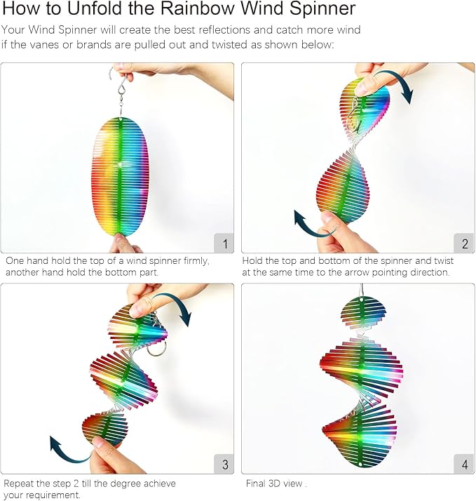 Aoedelyart Rainbow Wave Wind Spinners Outdoor Hanging Decor,Rainbow Helix Mini Wind Spinners for Yard and Garden Ornaments Gifts,7In Stainless Steel Reflective Wind Spinner Yard Art Wind Sculpture