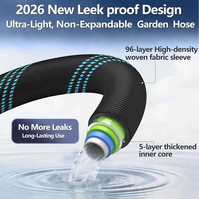 75 ft Flexible Garden Hose - 2026 Upgraded Heavy Duty Water Hoses with 3/4''Solid Fittings,Lightweight,No Kink & Tangle,Puncture Proof Garden Hoses pipe for Yard, Outdoors, Rv