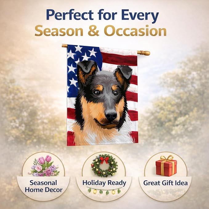 Caroline's Treasures CK6492CHF Collie Rough Dog American Flag House Flag Large Porch Sleeve Pole Decorative Outside Yard Banner Artwork Wall Hanging, Polyester, House Size, Multicolor
