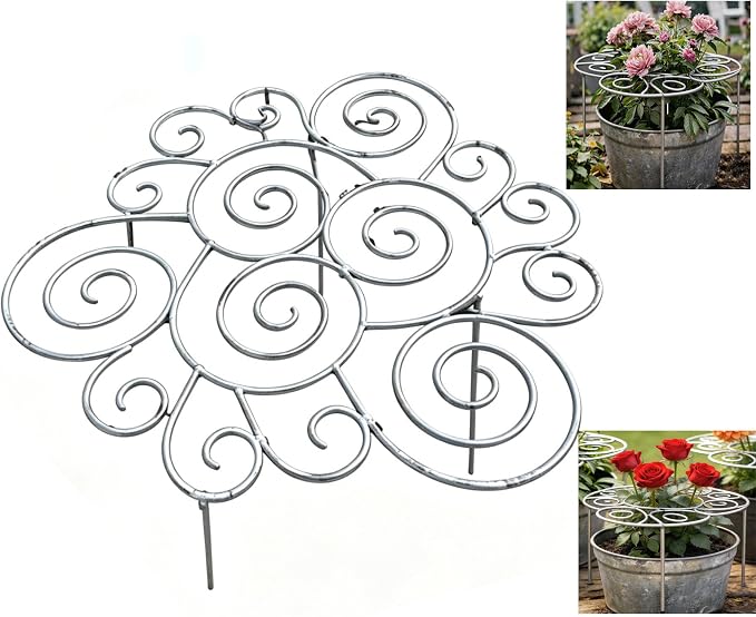 Plant Support Ring for Most Plants – Heavy Duty Metal Cage for Flowers, Vegetables, Tomatoes, Peonies, Roses – Garden Stake for Indoor/Outdoor Pots – No Tools Needed (S)