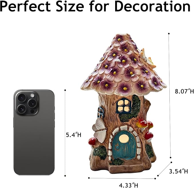 Fairy Garden House, Solar Fairy House for Outside Decor, Outdoor Mushroom Garden Statues for Yard, Lawn, Balcony Patio, Outdoor Figurine Lights Gifts for Mom Women