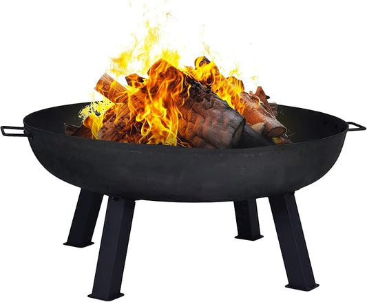 Sunnydaze Cast Iron Heavy Duty Fire Pit for Outside - Wood Burning Outdoor Fire Pit Bowl with Handles for Patio, Backyard, Camping - 34" - Black