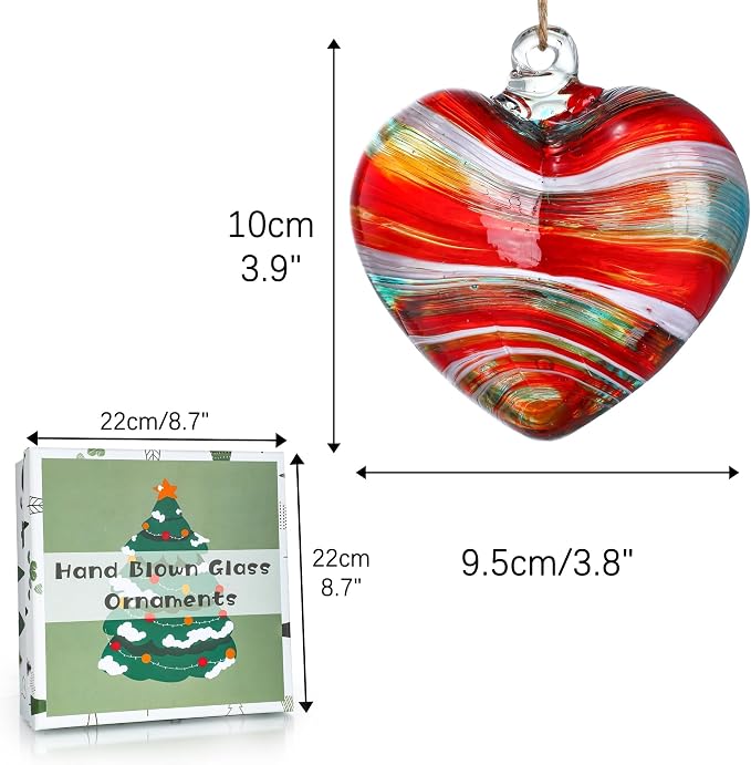 Hand Blown Glass Red Heart Ornaments Hanging Friendship Hearts for Outdoor | Thickened Shatter-Resistant Hand Blown Glass, Garden Tree Wedding Party Hanging Ornament