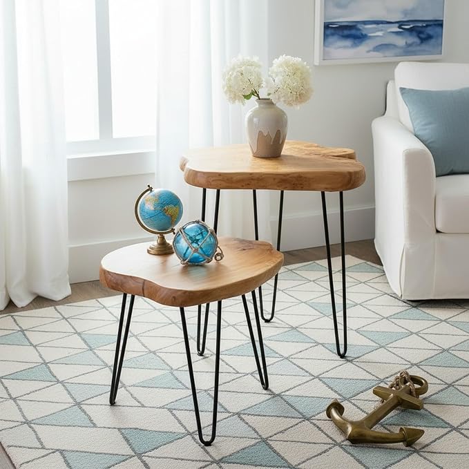 WELLAND Live Edge Cedar End Table, Unique Desktop Side Table, Natural Clear Finish, 19" L x 16" W x 20.5" H Nightstand, Plant Stand for Living Room, Bedroom, Home Office, Patio