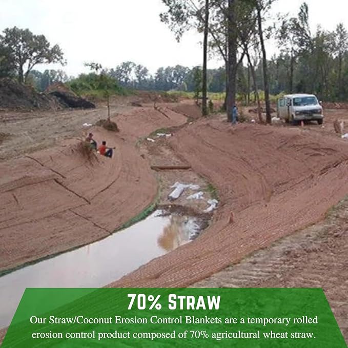Farm Plastic Supply - 100% Biodegradable Erosion Control Blanket - Straw/Coconut Straw Garden and Landscape Cover, Straw Blanket, Erosion Control (5' x 112.5')