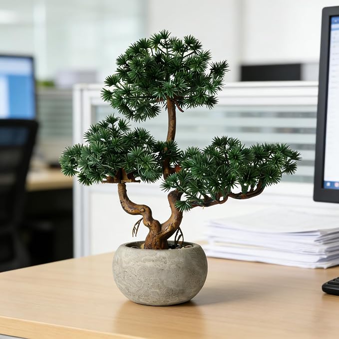 TOARTi Artificial Bonsai Tree Potted Plant with Pot, 11" Tall Small Fake Potted Faux Plant Desk Decor, Realistic Decorative Plants Indoor Shelf Decor for for Home Bedroom Bathroom Office Desk