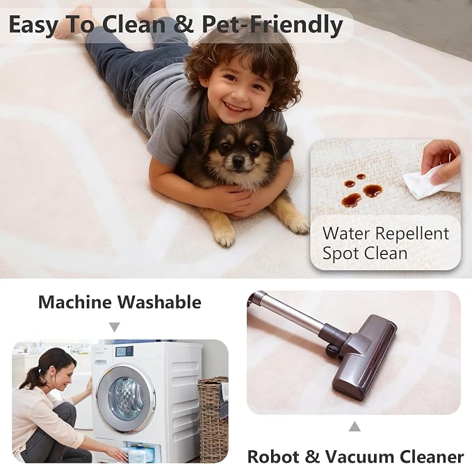 Washable Area Rug 8x10, Large Soft Rugs for Living Room Soft Off-White and Light Caramel Blend Carpet 8x10 Area Rugs for Bedroom Dining Room Non-Slip Stain Resistant Under Table Rug