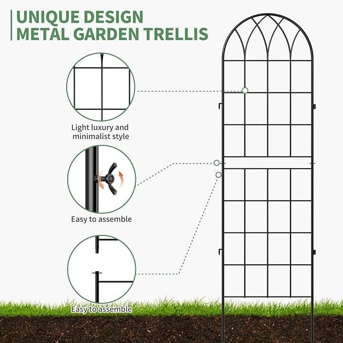 SUNYRISY 4Pack Metal Garden Trellis for Climbing Plants Outdoor, 71x20in Metal Plant Support for Flowers Tomato Cucumber Rose Vegetable Garden Courtyards Lawns Decoration, Black