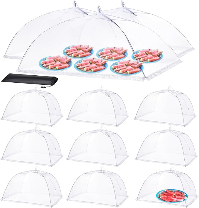 Food Covers for Outside - 3 Extra Large (40 x 25 in) & 9 Large (17 x 17 in) Food Tents/Food Covers for Outdoors Mesh Screen, Picnic Pool Party Supplies, Pop-Up and Collapsible