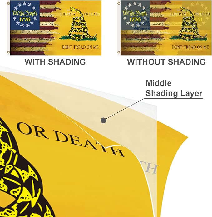 Double Sided Don't Tread On Me Flag 3x5 Ft, Gadsden Dont Tread On Me Flags Banner, 3 Ply USA American Rattlesnake Garden Flag Outdoor With UV Fade Proof