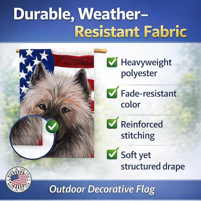 Caroline's Treasures CK6588CHF Keeshond American Flag House Flag Large Porch Sleeve Pole Decorative Outside Yard Banner Artwork Wall Hanging, Polyester, House Size, Multicolor