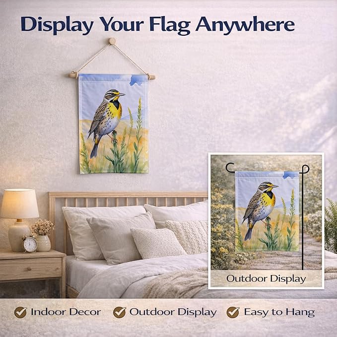 Caroline's Treasures Nebraska Western Meadowlark Garden Flag Mailbox Flag Decorative Yard Flag Banner Outside Patio Artwork Yard Flower Beds, Garden Size, Multicolor