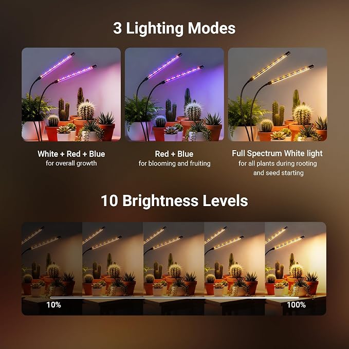 NEEWER Entry Level Version Dual Bar Grow Lights for Indoor Plants, Full Spectrum Clip Plant Growing Lamp with 80 Blue, Red, White LEDs, 3/9/12H Timer, Dimmable for Gardening Seed Starting Bonsai, N29