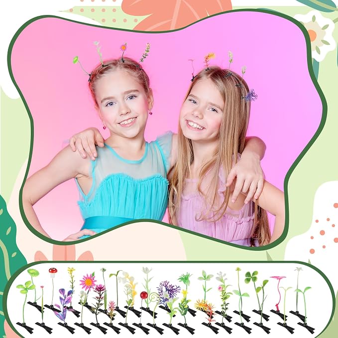 Tigeen Rave Sprouts Bean Sprout Funny Hair Clips Mixed Style Plant Hairpins Hair Accessories for Home Party Irish (400 Pcs,Plant Style)