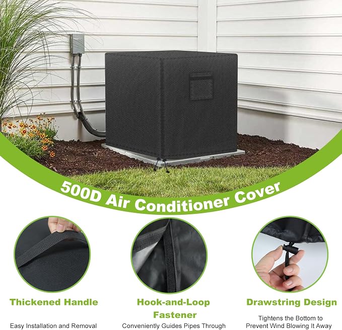 Central Air Conditioner Cover for Outside Units, AC Covers for Outside,Waterproof & Windproof Outdoor AC Units Cover, Black (24''x24''x30'')