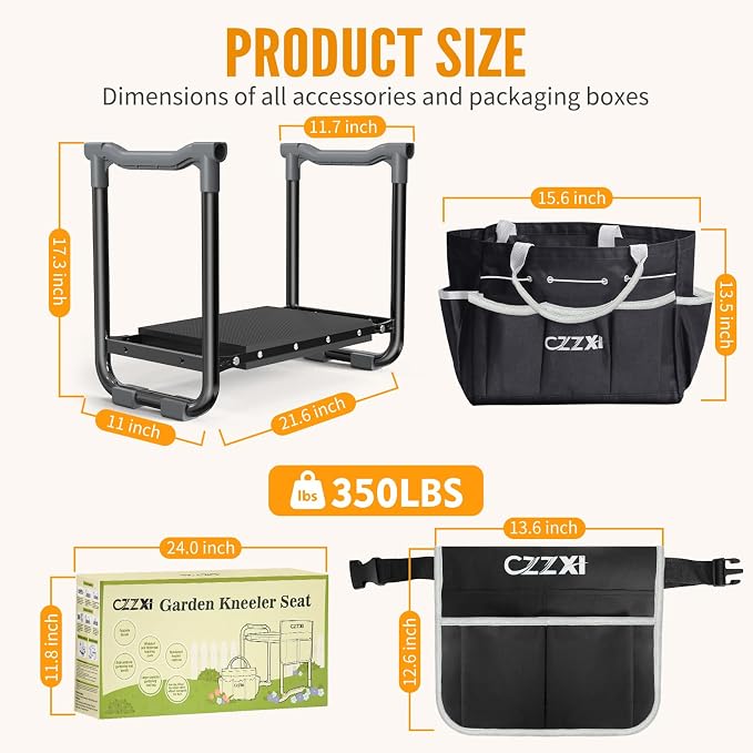 CZZXI Garden Kneeler and Seat, Wider and Thicker Kneeling Pad Heavy Duty Gardening Stool with Gardening Tool Pouch and Bag, Garden Bench/Chair Gifts for Women, Seniors